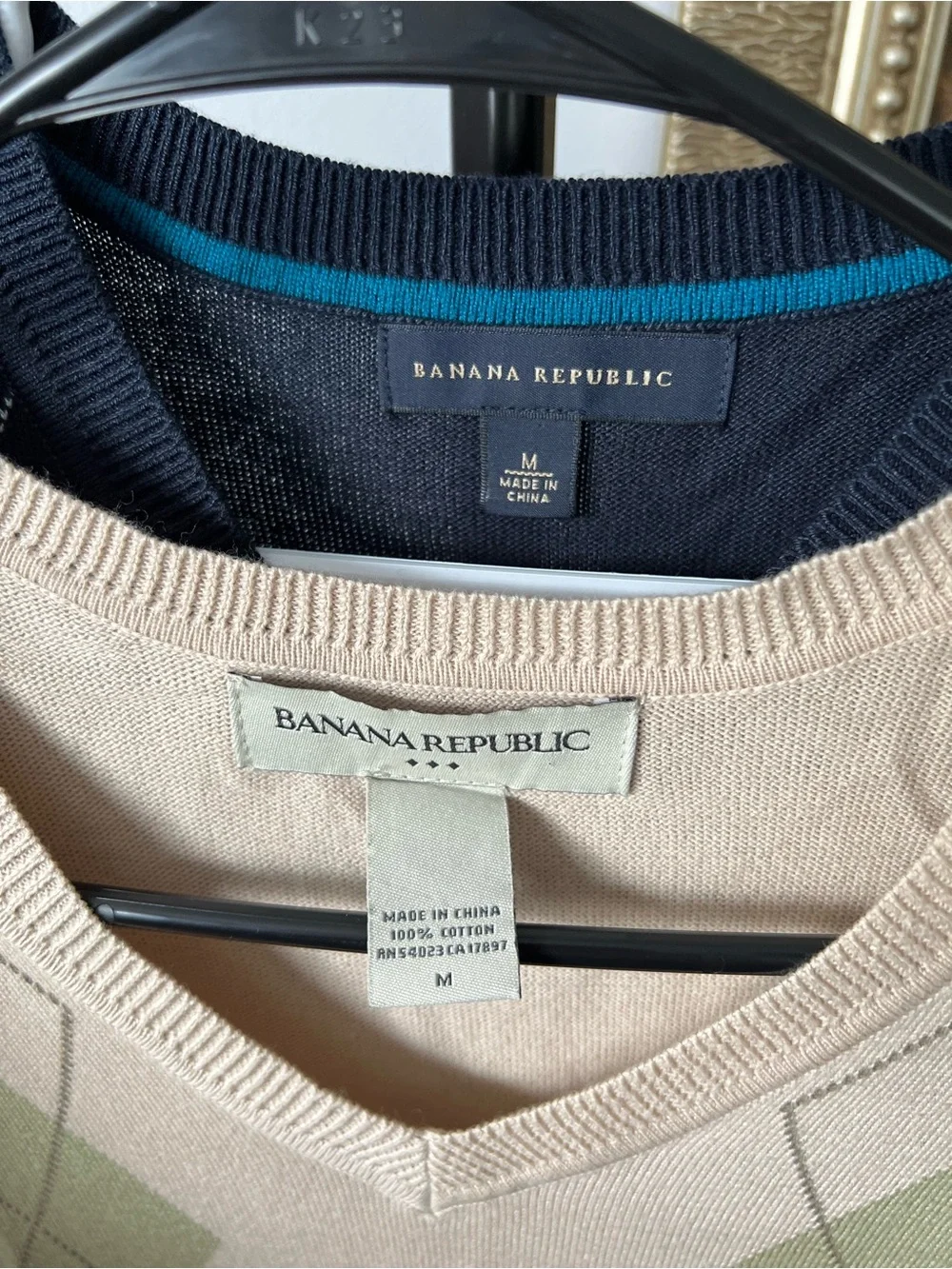Lot of 2 Banana Republic Men Argyle Sweater Vest V-Neck 100% Cotton Medium